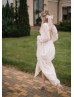 Long Sleeves Ivory Lace Chiffon Slit Wedding Dress